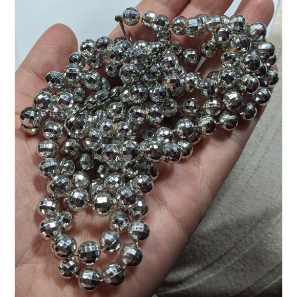 Elegant Layered Disco Ball Silver Tone Plastic Beaded Necklace - Picture 3 of 5